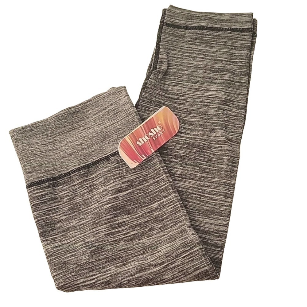 SHOSHO Sport Yoga Pants Heathered Black and Gray Capri Women's Size S/M (NWT)